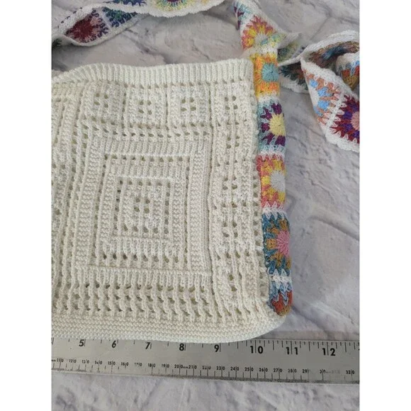 Womens Crochet Granny Square Tote Purse Shoulder Bag - Picture 4 of 6